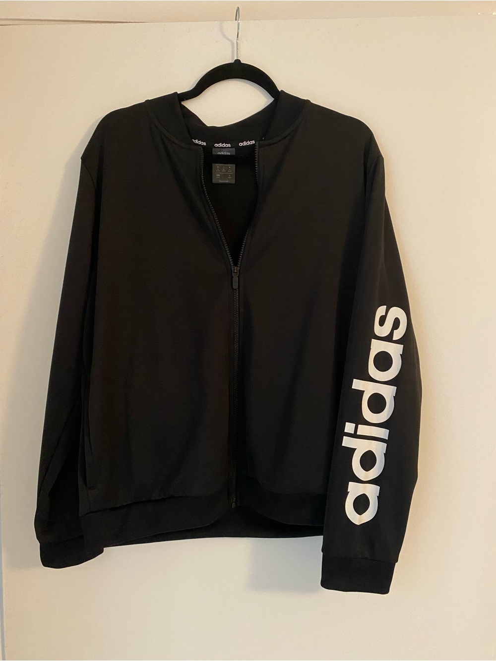 adidas Black Full-Zip Bomber Jacket with White Sleeve Logo
